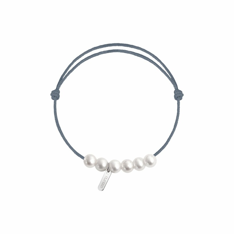 Bracelet Claverin little XL sur cordon gris cendre en argent et perles blanches